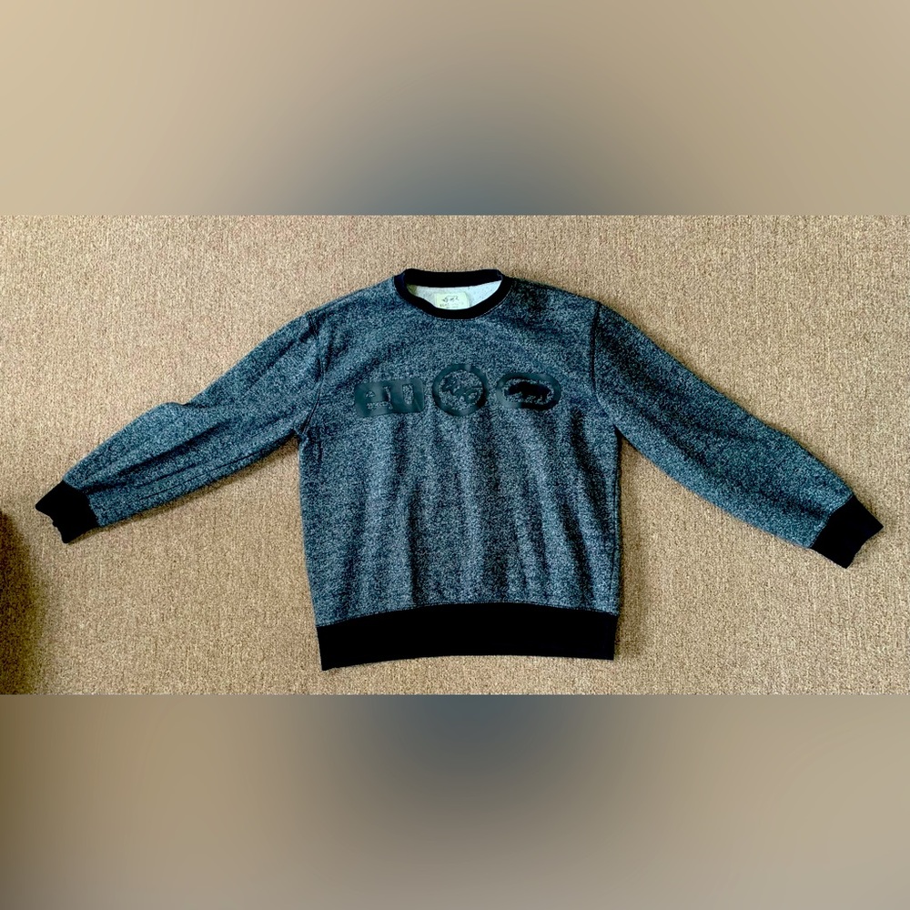 Ecko Unltd Sweatshirt Mens Large Black Grey Long‎ Sleeve Ringer Casual Logo Top